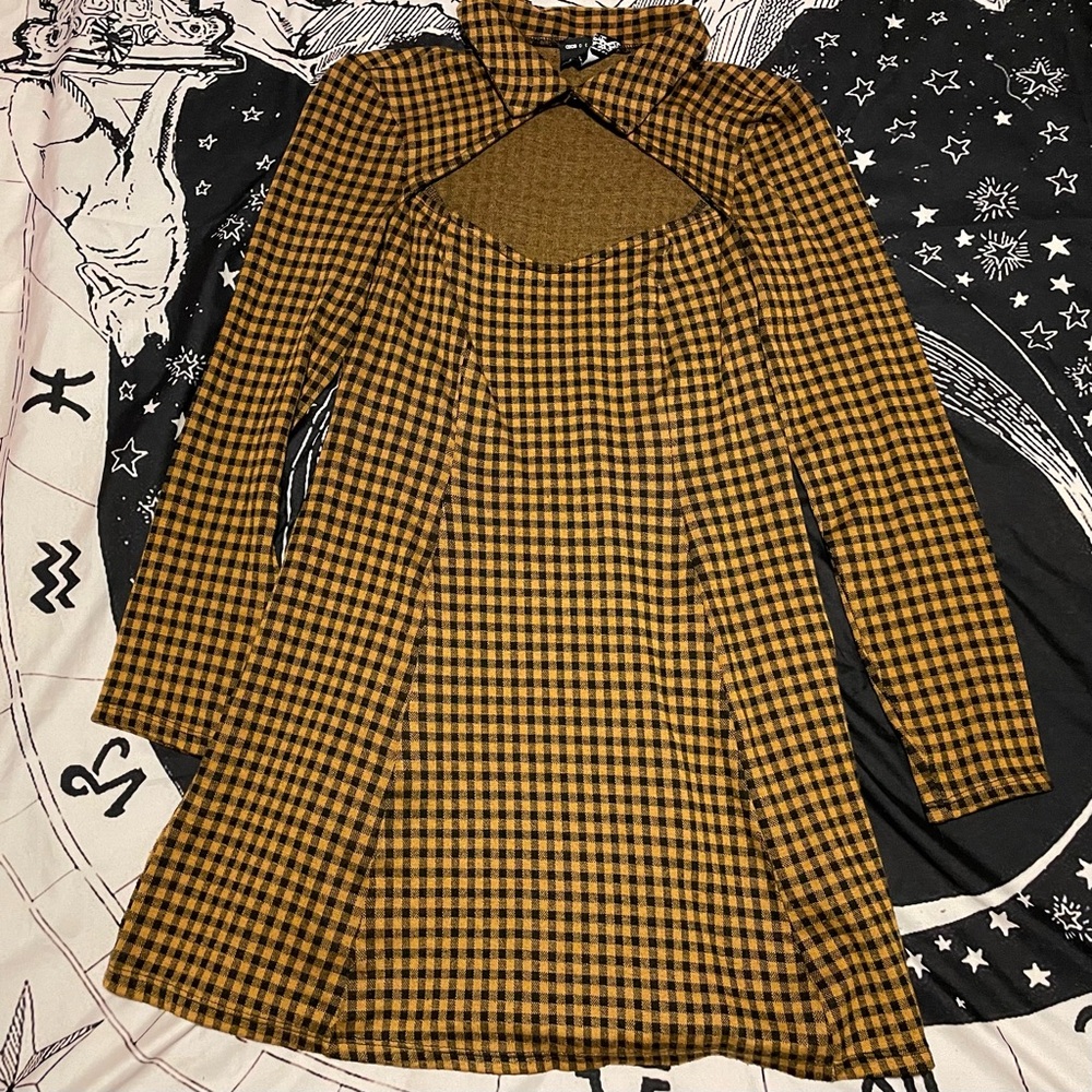 ASOS Design Brown and Black Plaid Dress Mini Dress with front cut-out